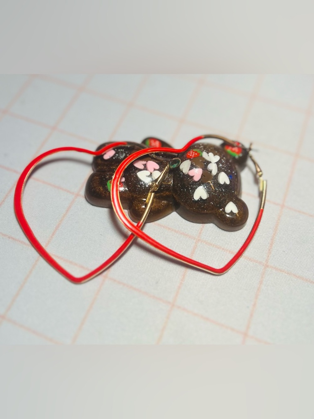 Red Heart Hoop Earrings